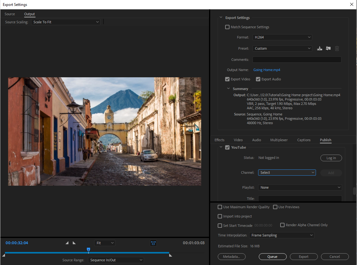 adobe premiere pro export in compressed video