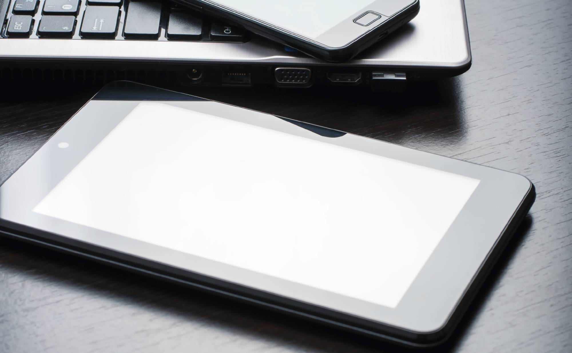 stock photo of a laptop, tablet and smartphone