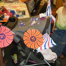 stroller red white and blue